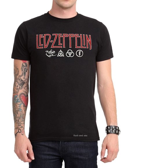 Led Zeppelin Logo Symbols metal rock Official T-Shirt L NWT - Picture 1 of 2